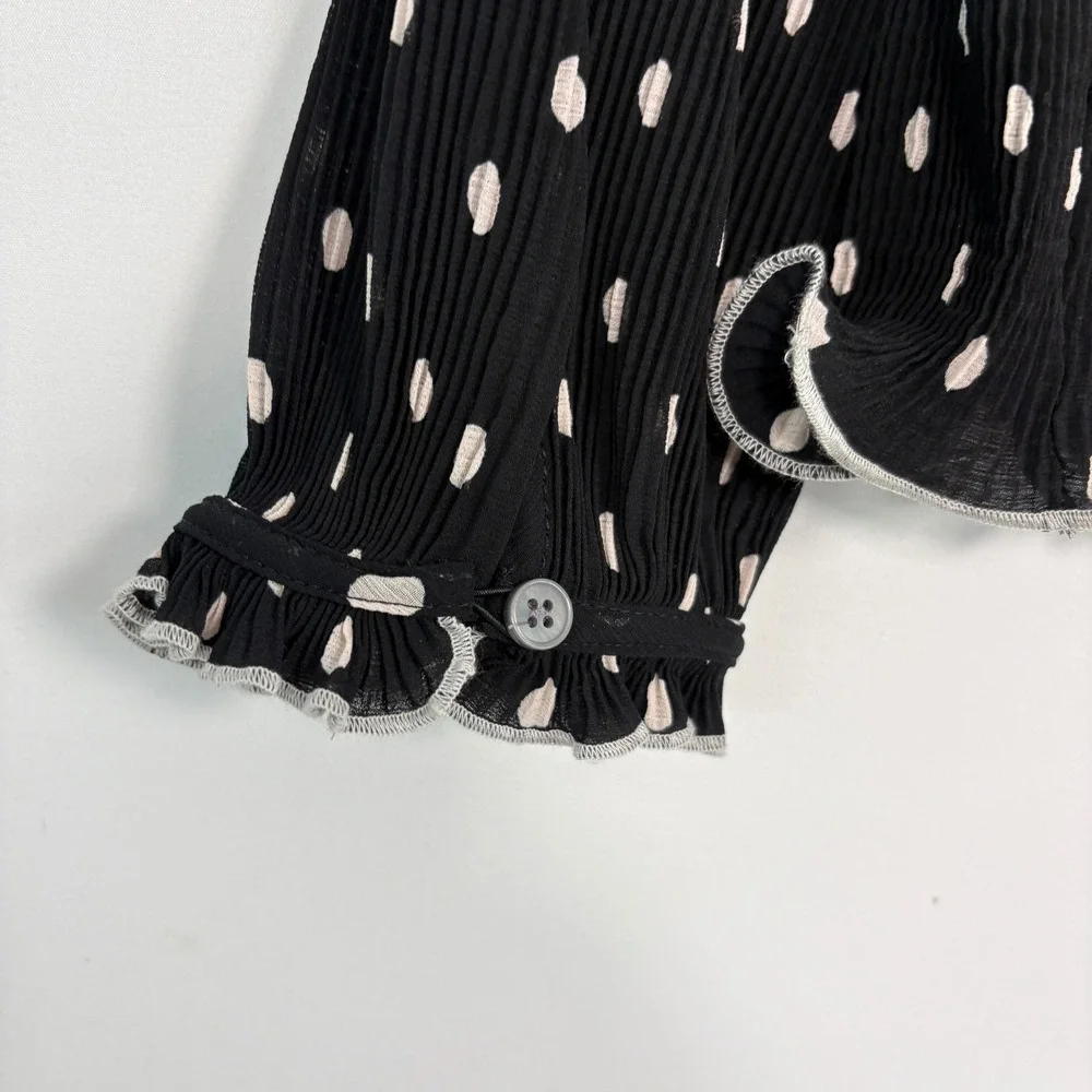 NWT J.Crew Womens Blouse M Black Polka Dot Pleated Peplum AI032 Long Sleeve